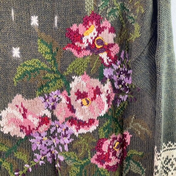 Womens Vintage 80s Tiara Floral Sweater Cottagecore 18/20 Ramie Cotton Other Gre - Picture 6 of 8